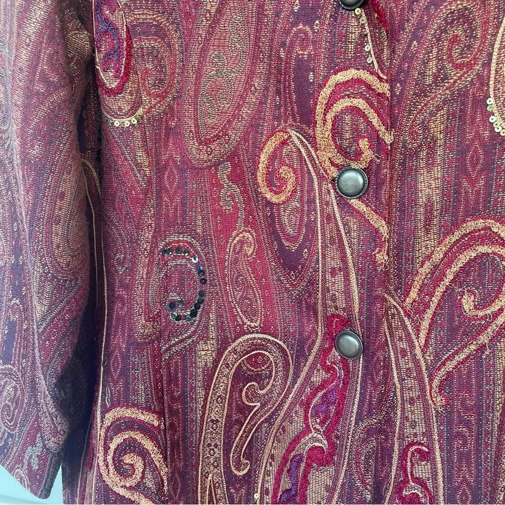 Coldwater Creek Multi-Color Paisley Tapestry Long Blazer Jacket Size L - Picture 3 of 9
